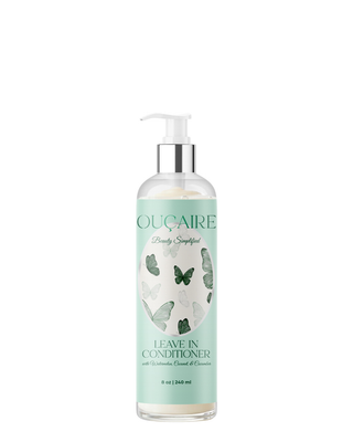 Bottle of Leave In Conditioner on white background.