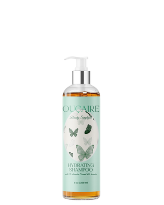 Bottle of Hydrating Shampoo on white background.